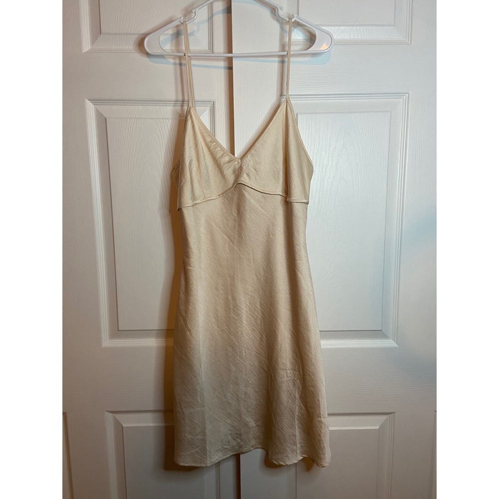 Cotton Candy LA Champagne Beige Satin Crinkle Slip Mini Dress Large